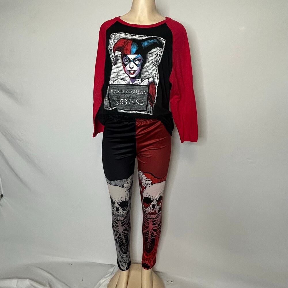 Harley Quinn Graphic Raglan Shirt & Skeleton Leggings Costume Set Size L